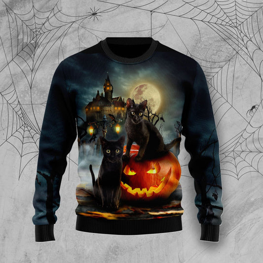 Black Cat Pumpkin Night T289 Halloween Sweater