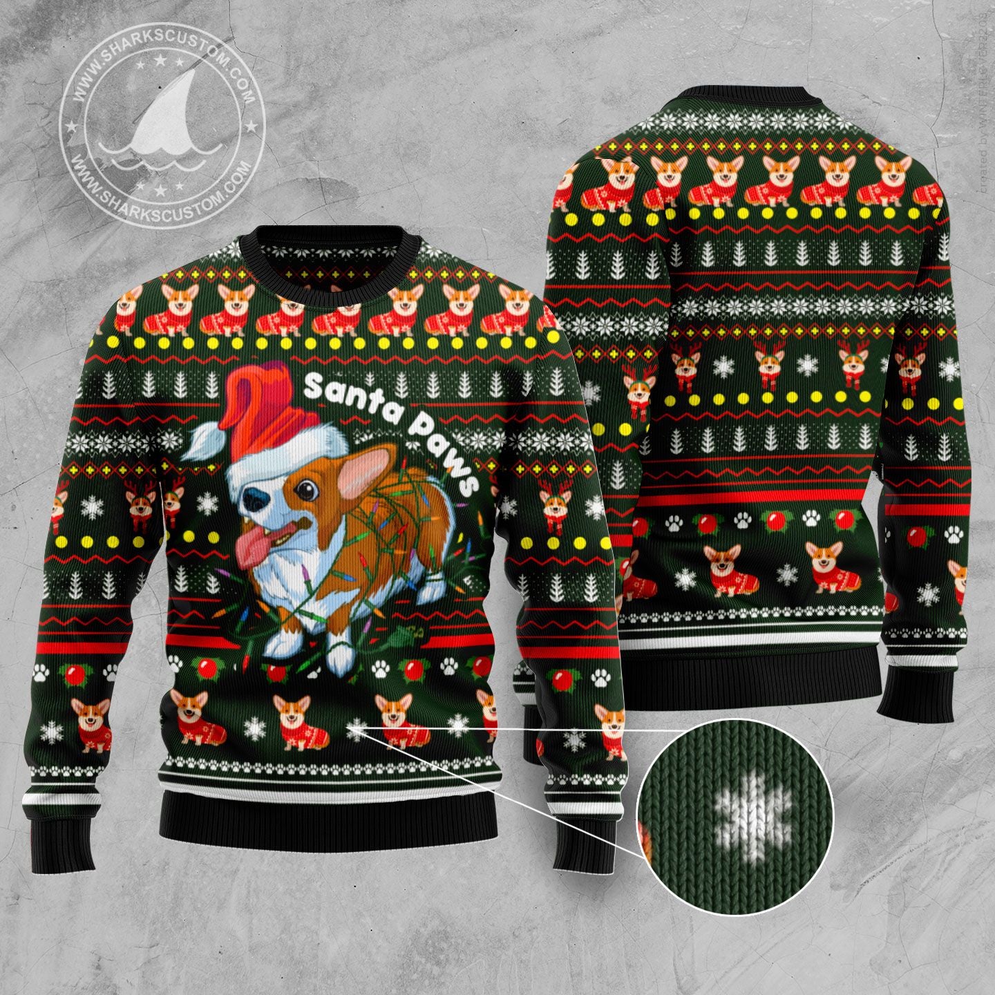 Pembroke Welsh Corgi Paws TY289 Ugly Christmas Sweater