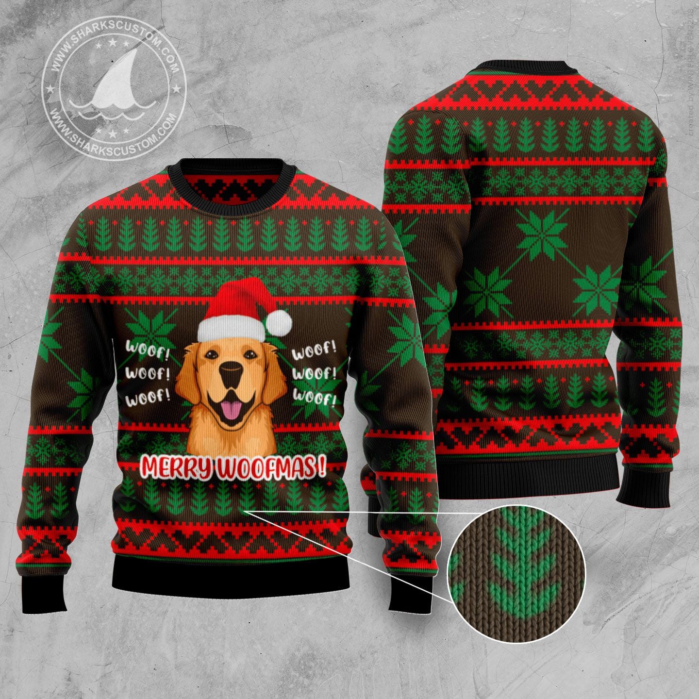 Golden Retriever Woofmas TY299 Ugly Christmas Sweater