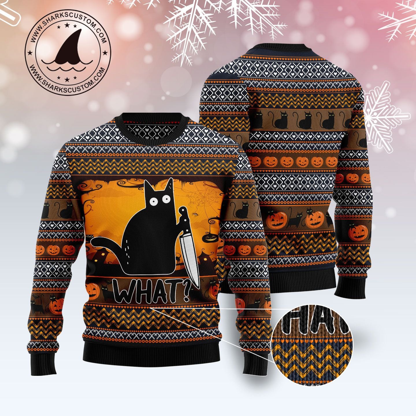 Black Cat What TY299 Halloween Sweater