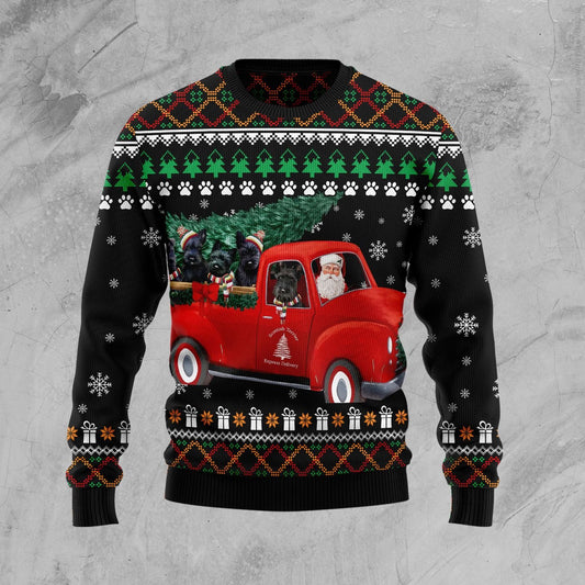 Scottish Terrier and Red Truck D3009 Ugly Christmas Sweater