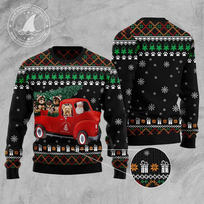 Yorkshire Terrier and Red Truck D3009 Ugly Christmas Sweater