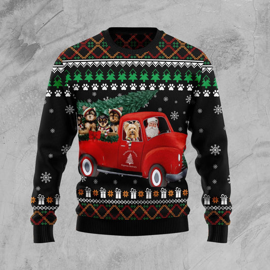 Yorkshire Terrier and Red Truck D3009 Ugly Christmas Sweater