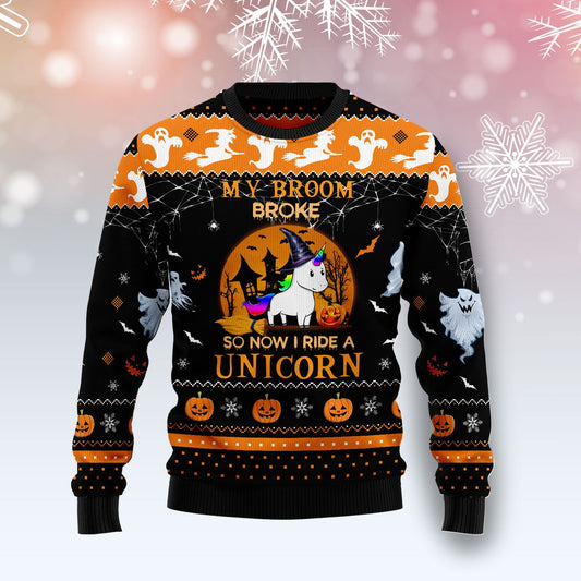 Unicorn Broom T309 Halloween Sweater