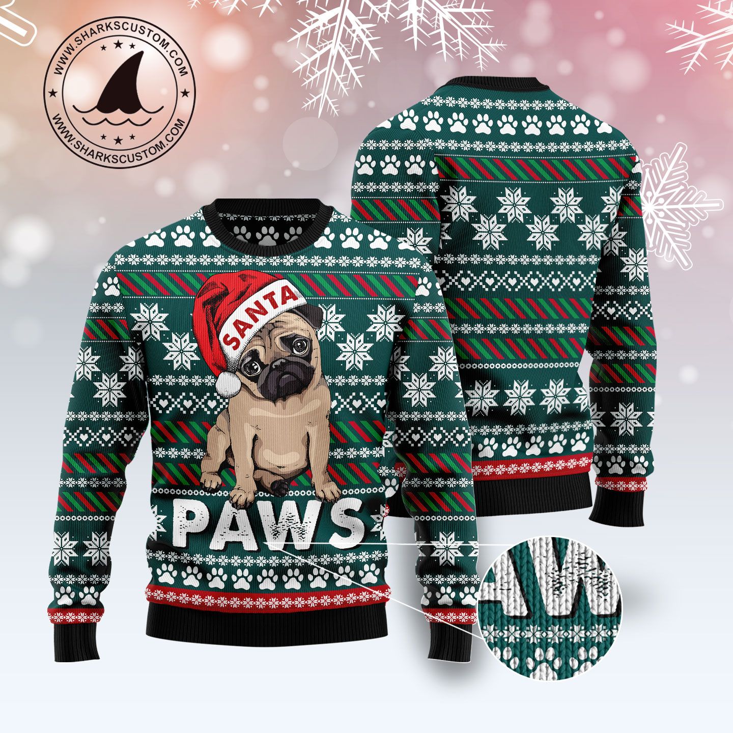 Pug Santa Paws TY309 Ugly Christmas Sweater