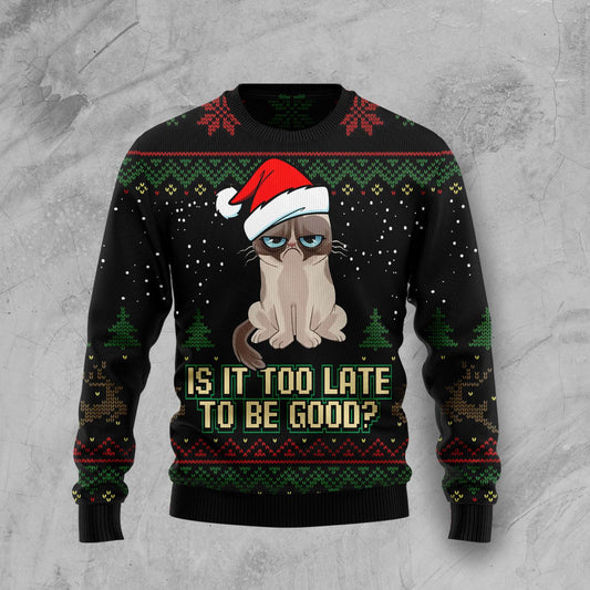 Is It Too Late To Be Good Cat HT100101 Ugly Christmas Sweater