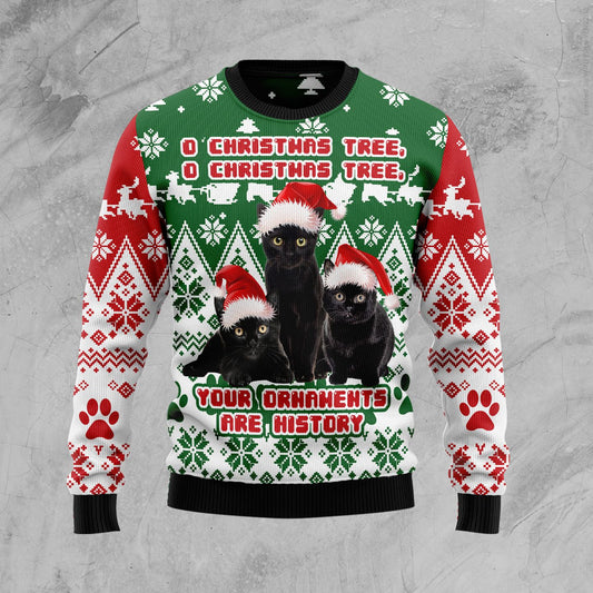 Black Cat Oh Christmas Tree D0210 Ugly Christmas Sweater