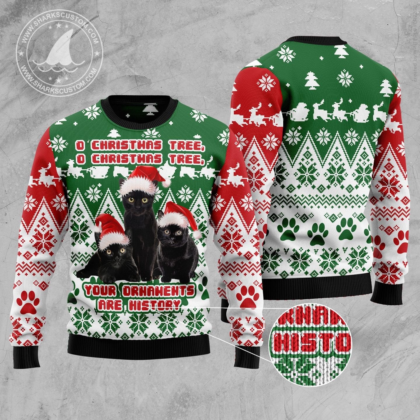 Black Cat Oh Christmas Tree D0210 Ugly Christmas Sweater