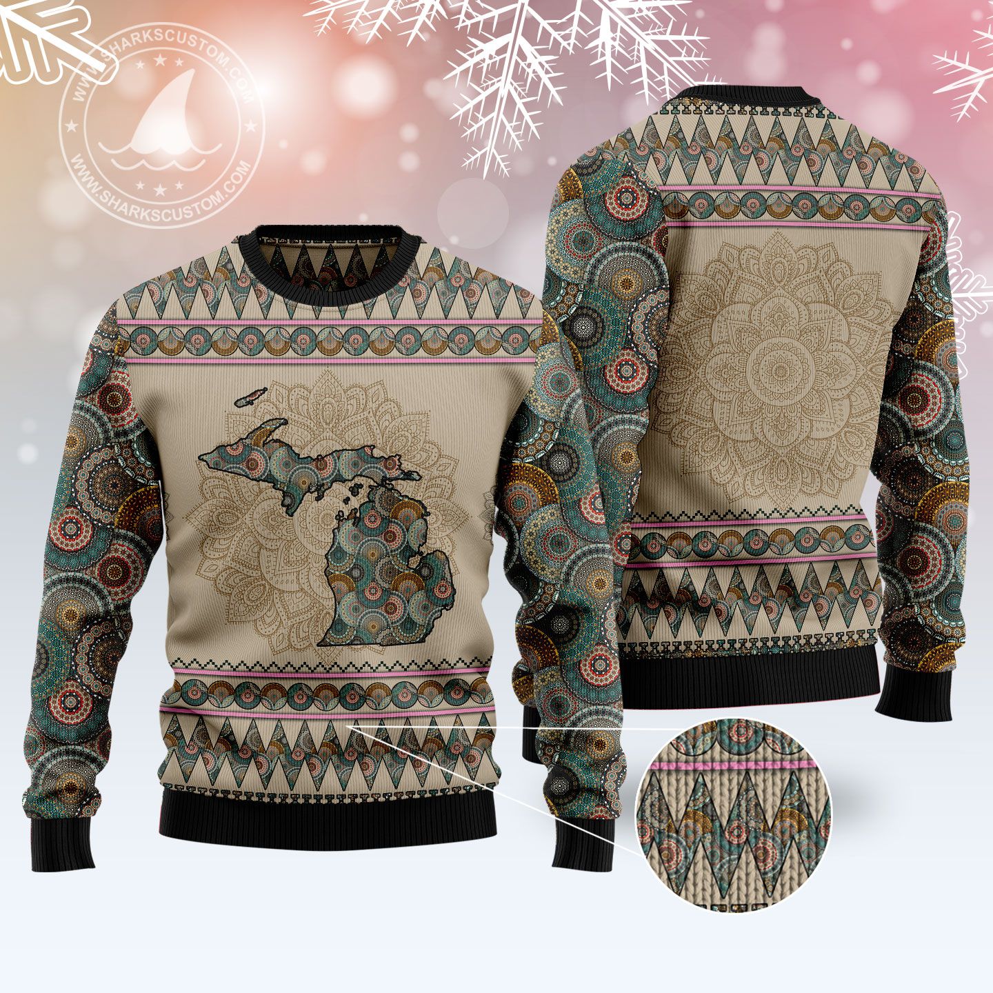 Michigan Mandala T210 Ugly Christmas Sweater