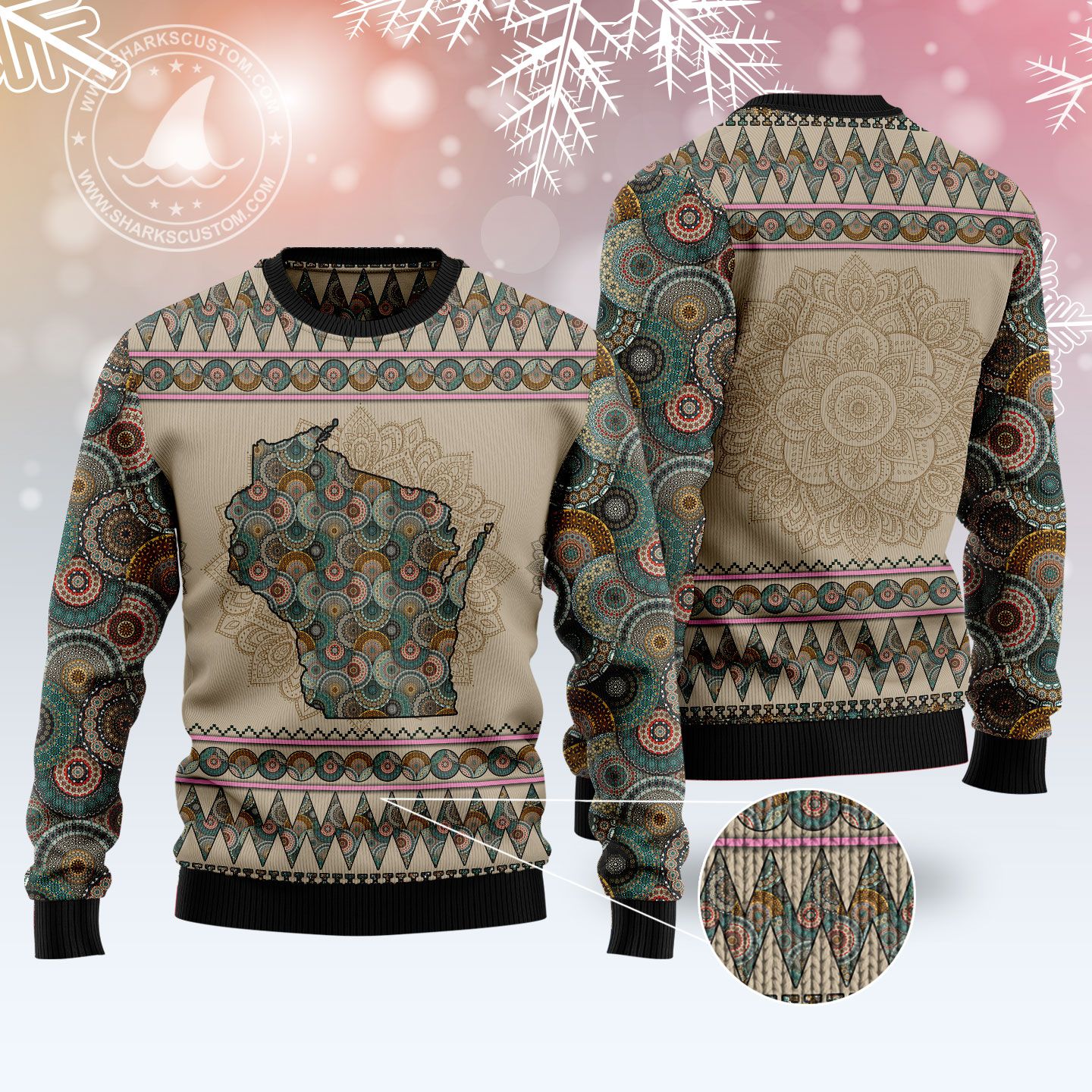 Wisconsin Mandala T210 Ugly Christmas Sweater