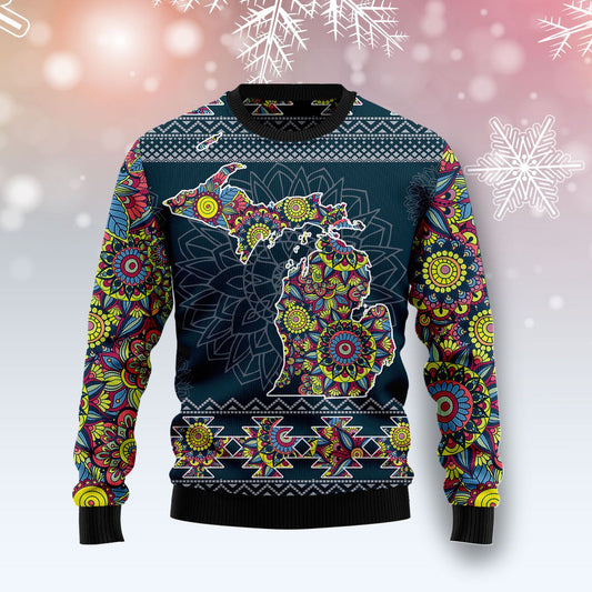 Michigan Blue Mandala T510 Ugly Christmas Sweater