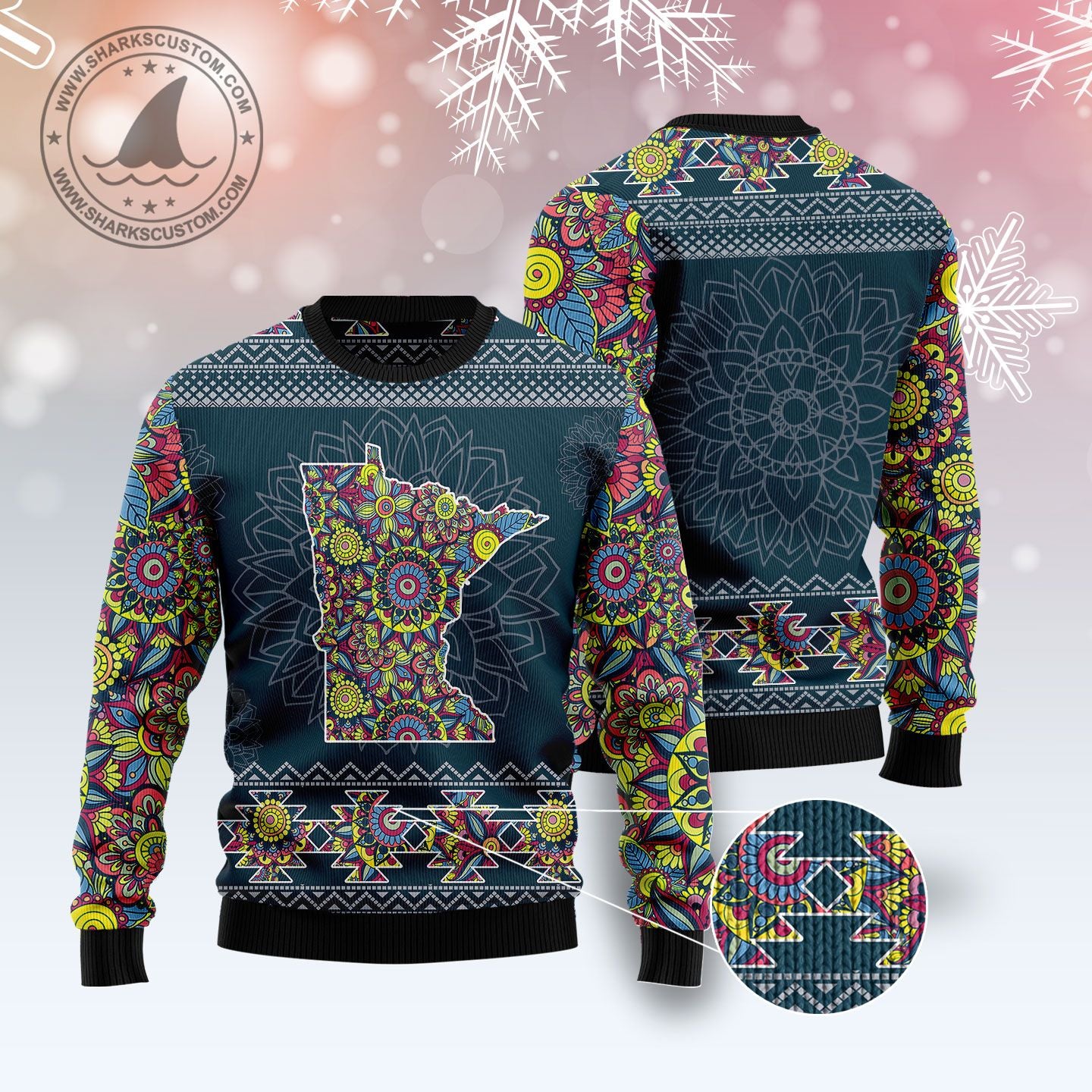 Minnesota Blue Mandala T510 Ugly Christmas Sweater