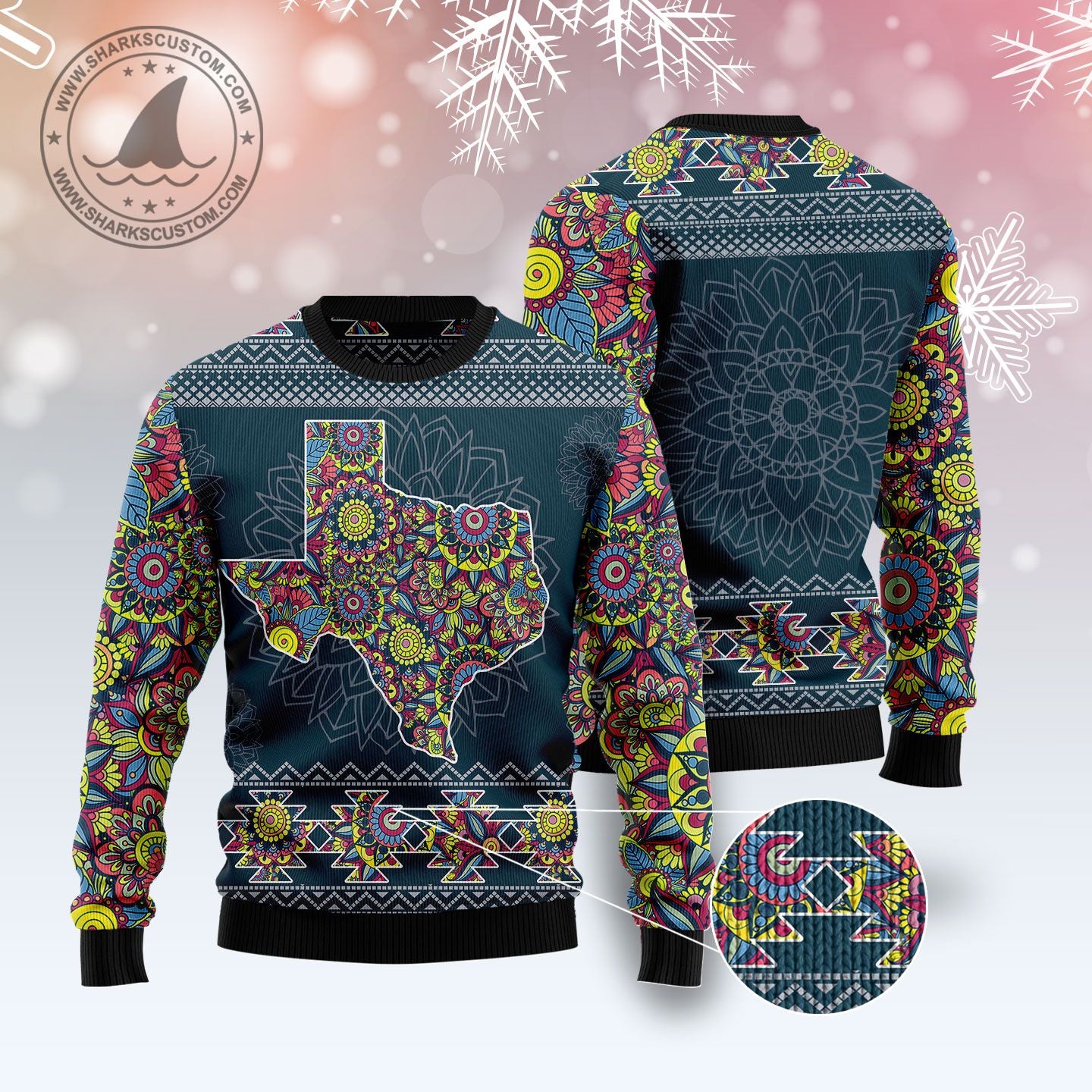 Texas Blue Mandala T510 Ugly Christmas Sweater