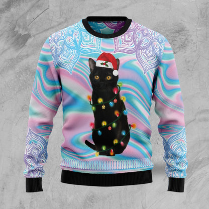 Black Cat Hologram Pattern TY510 Ugly Christmas Sweater