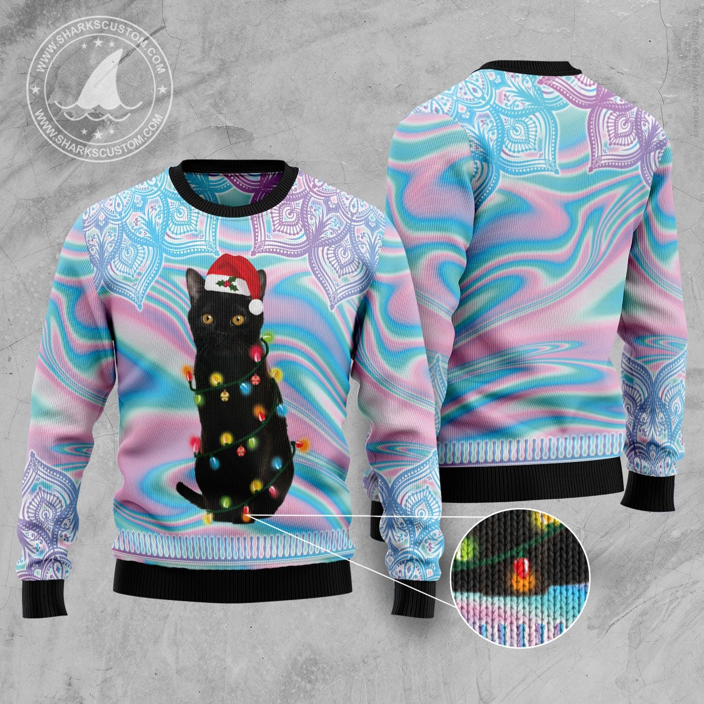 Black Cat Hologram Pattern TY510 Ugly Christmas Sweater