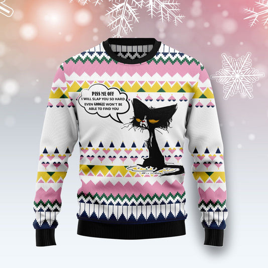 Black Cat Piss Me Off G5105 Ugly Christmas Sweater