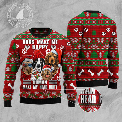 Dog Make Me Happy Humans Make My Head Hurt HT100122 Ugly Christmas Sweater