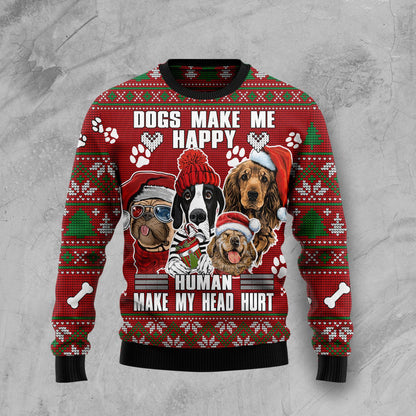 Dog Make Me Happy Humans Make My Head Hurt HT100122 Ugly Christmas Sweater