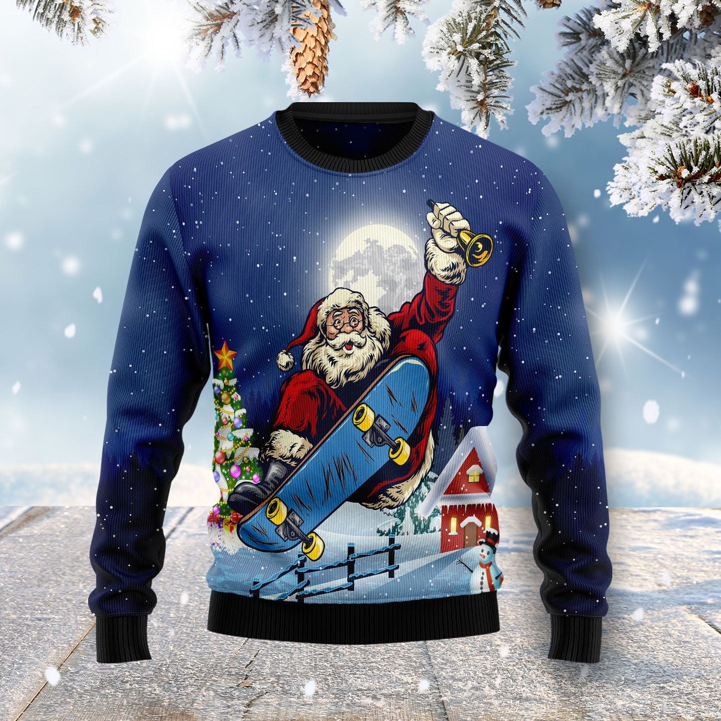 Santa Claus Playing Skateboard HZ100505 Ugly Christmas Sweater
