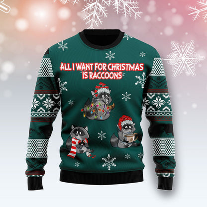 All I Want For Christmas Is Raccoons TG5106 Ugly Christmas Sweater