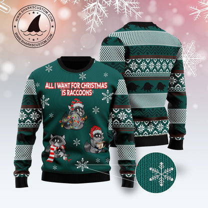 All I Want For Christmas Is Raccoons TG5106 Ugly Christmas Sweater