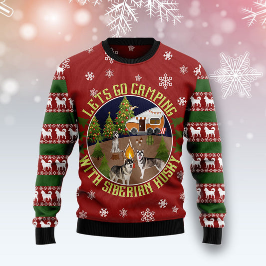 Let���s Go Camping With Siberian Husky TG5107 Ugly Christmas Sweater