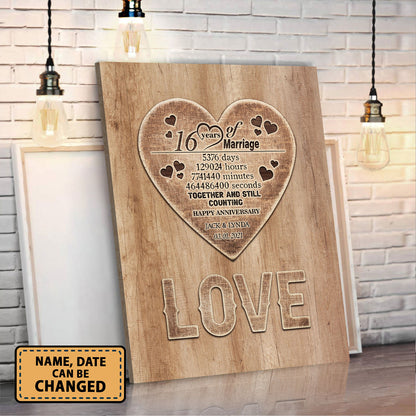 16 Years Wedding Anniversary Love Anniversary Personalized Canvas