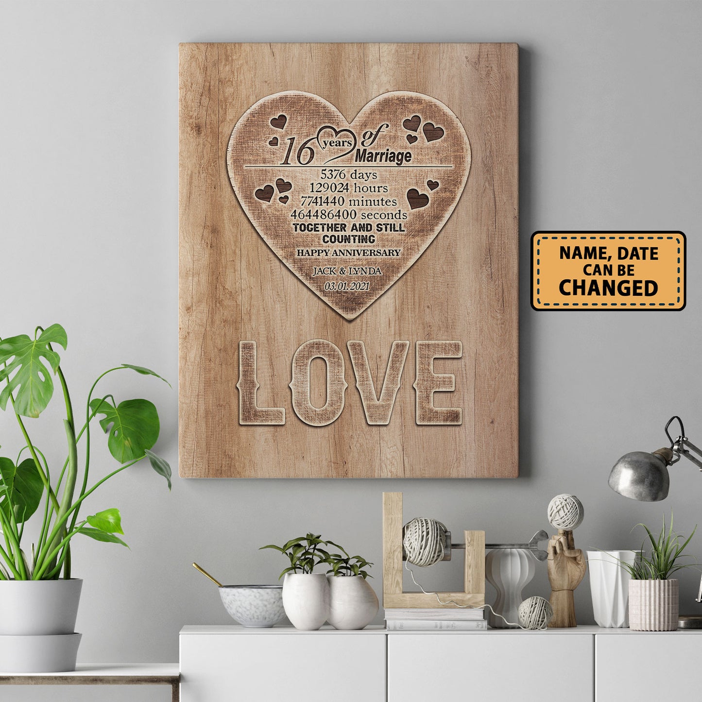 16 Years Wedding Anniversary Love Anniversary Personalized Canvas