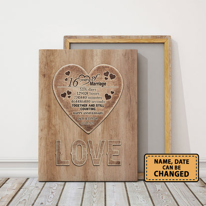 16 Years Wedding Anniversary Love Anniversary Personalized Canvas