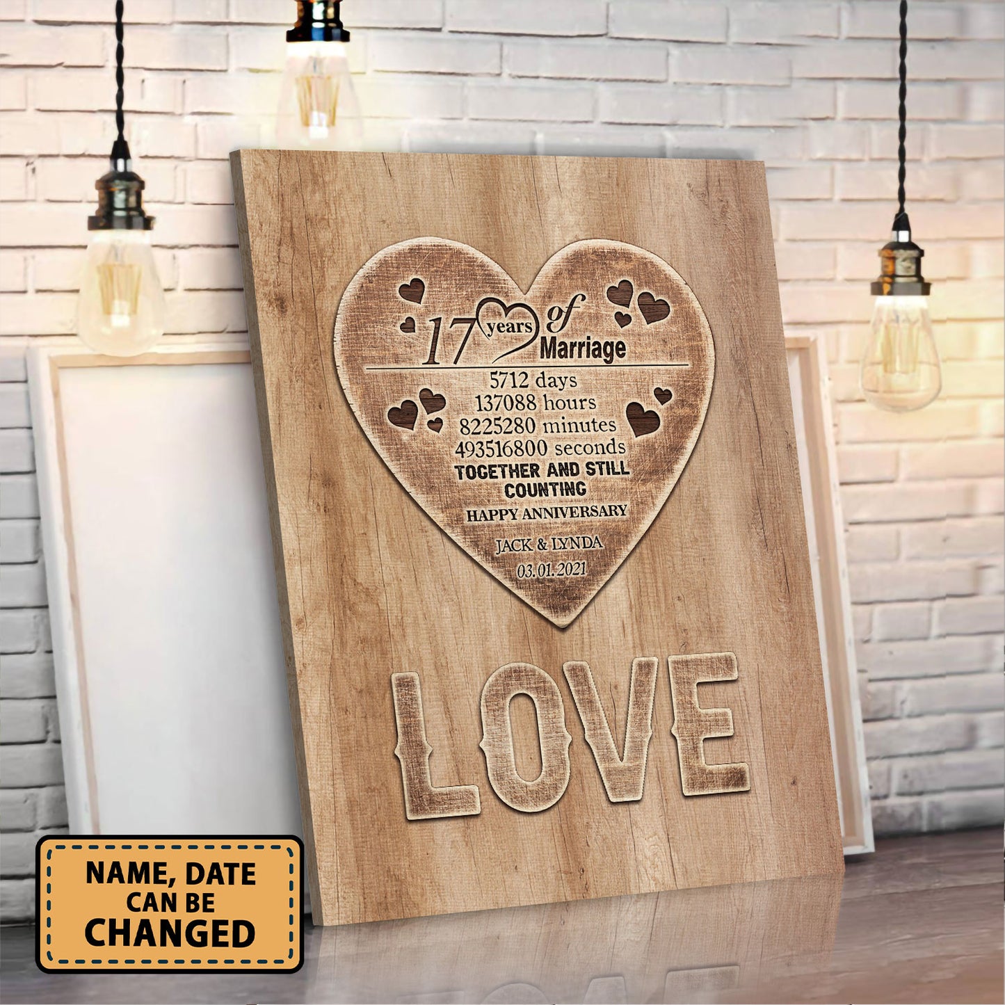 17 Years Wedding Anniversary Love Anniversary Personalized Canvas