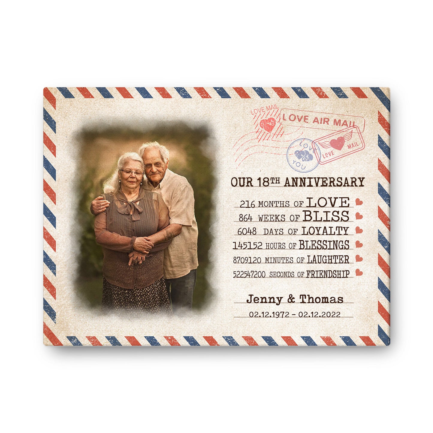 Our 18th Anniversary Letter Valentine Gift Personalized Canvas