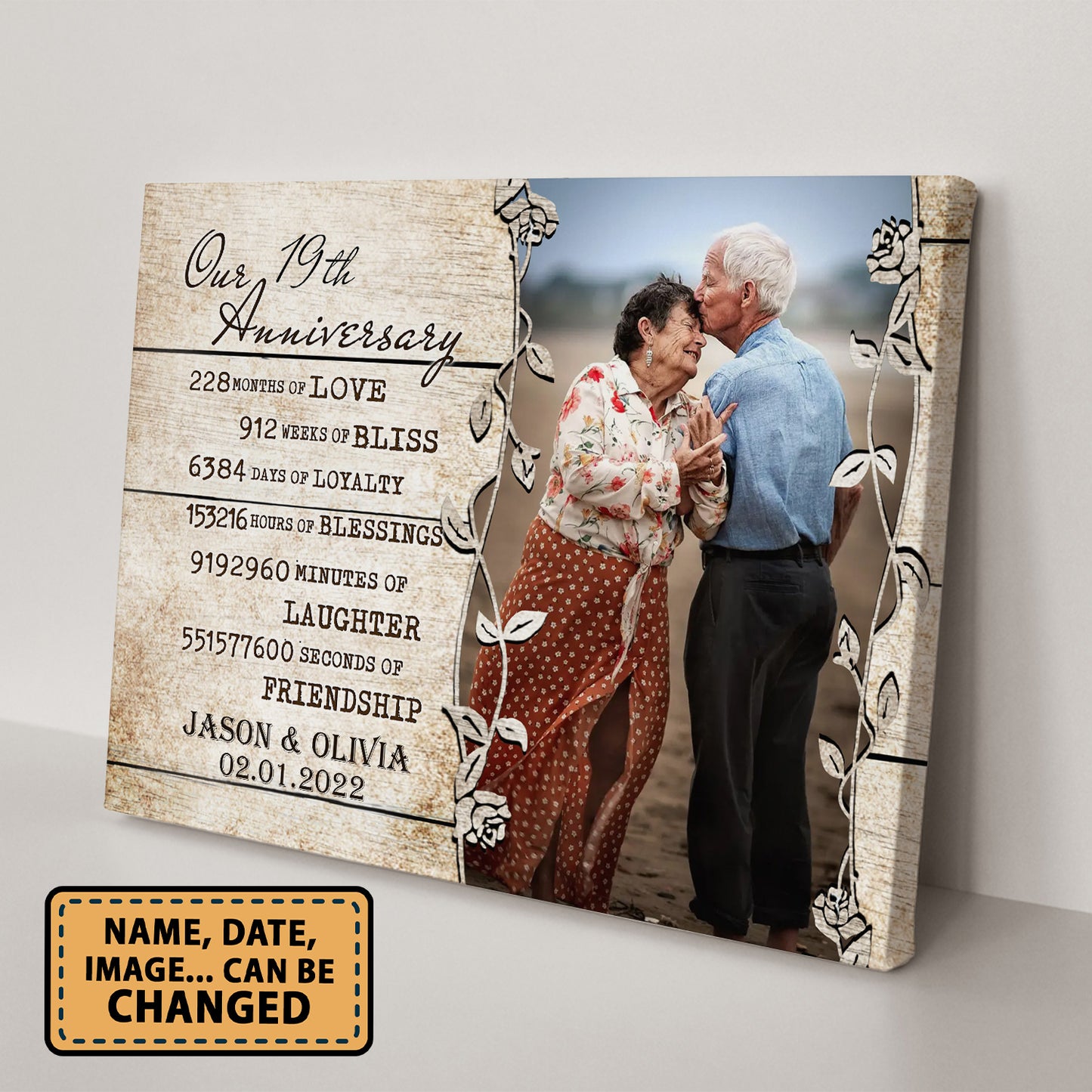 Our 19th Anniversary Timeless love Valentine Gift Personalized Canvas