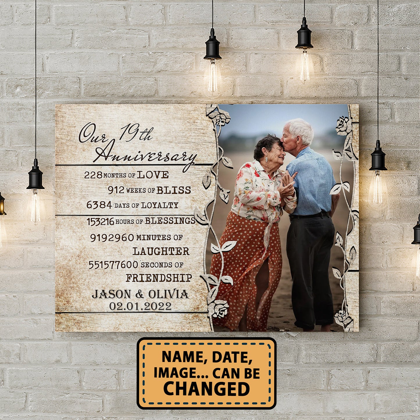 Our 19th Anniversary Timeless love Valentine Gift Personalized Canvas