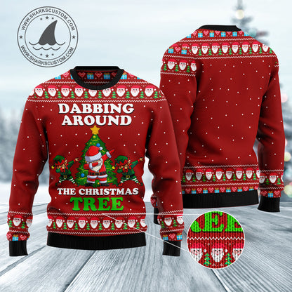 Dabbing Around The Christmas Tree Santa Claus And Goblin HZ102202 Ugly Christmas Sweater