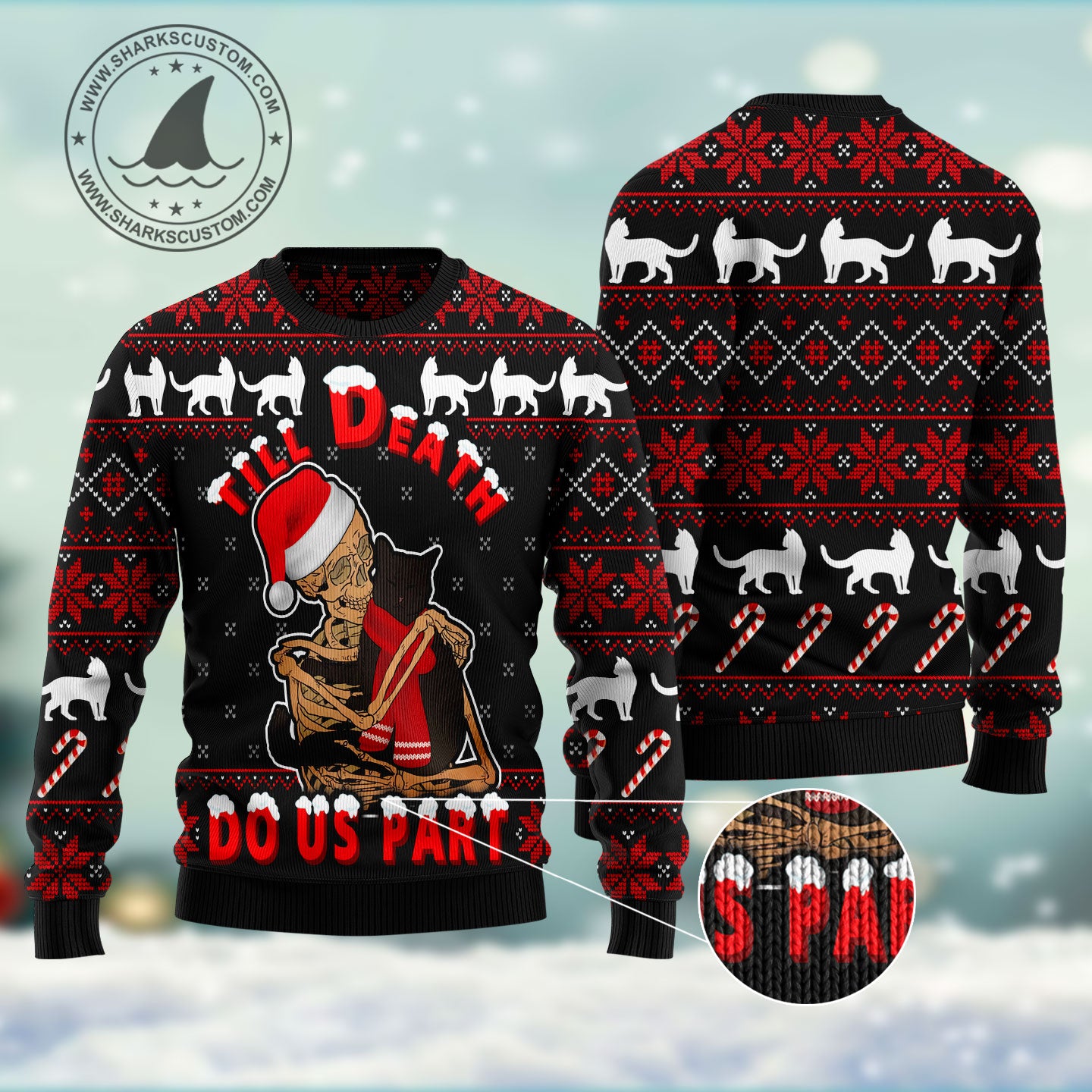 Black cat till death do us part HT041207 Ugly Christmas Sweater unisex womens & mens, couples matching, friends, funny family ugly christmas holiday sweater gifts (plus size available)