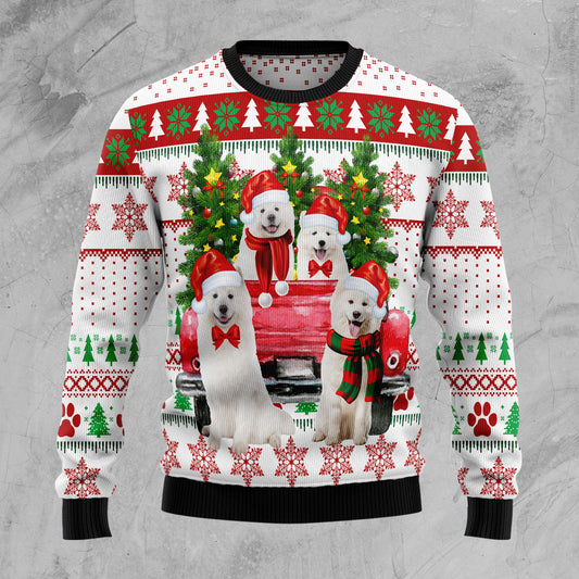 Samoyed Red Truck D2610 Ugly Christmas Sweater