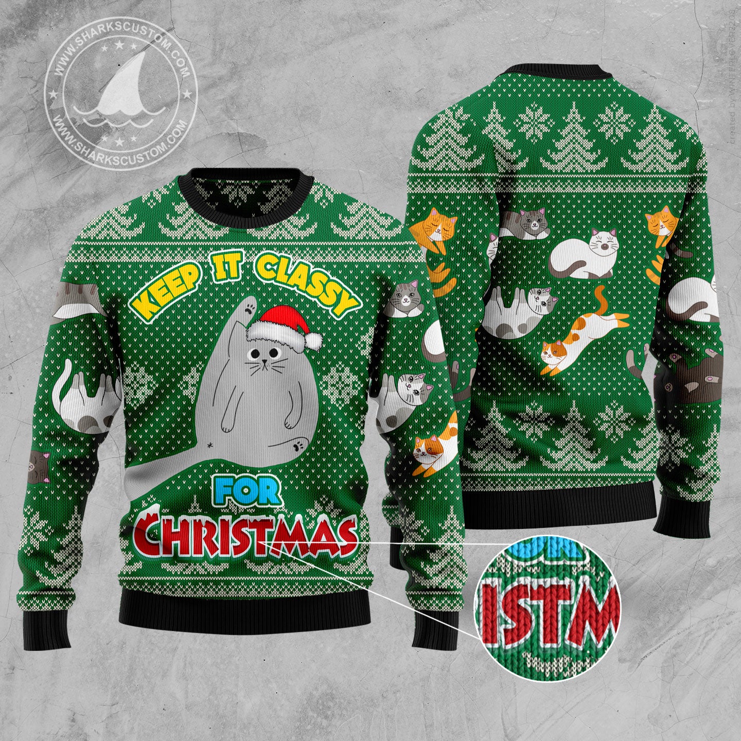 Cat Keep It Classy For Christmas HT100910 Ugly Christmas Sweater