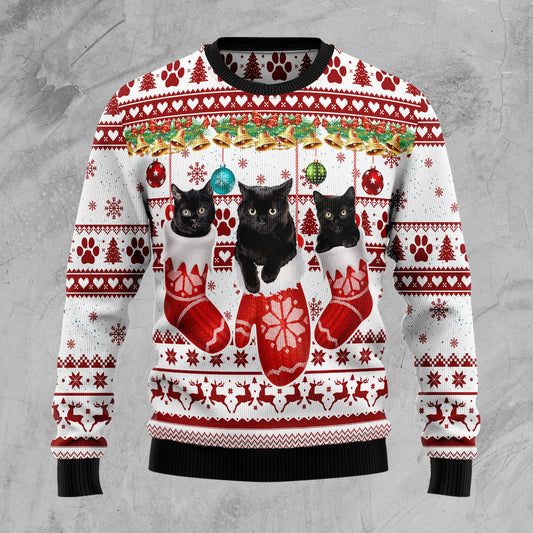 Black Cat Gloves D2610 Ugly Christmas Sweater