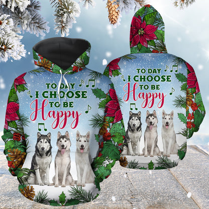 Siberian Husky Today I Choose To Be Happy HZ111305 - All Over Print Unisex Hoodie