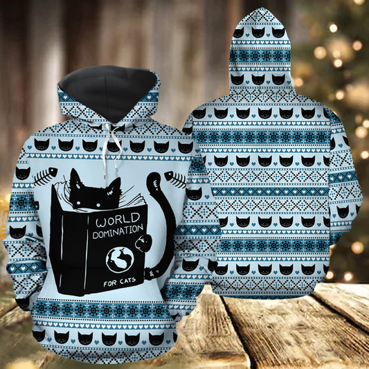 World Domination For Cats HZ112512 unisex womens & mens, couples matching, friends, funny family sublimation 3D hoodie christmas holiday gifts (plus size available)