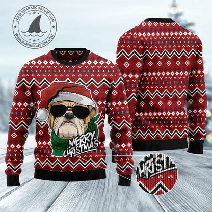 Bulldog Merry Christmas HZ120111 unisex womens & mens, couples matching, friends, funny family ugly christmas holiday sweater gifts (plus size available)