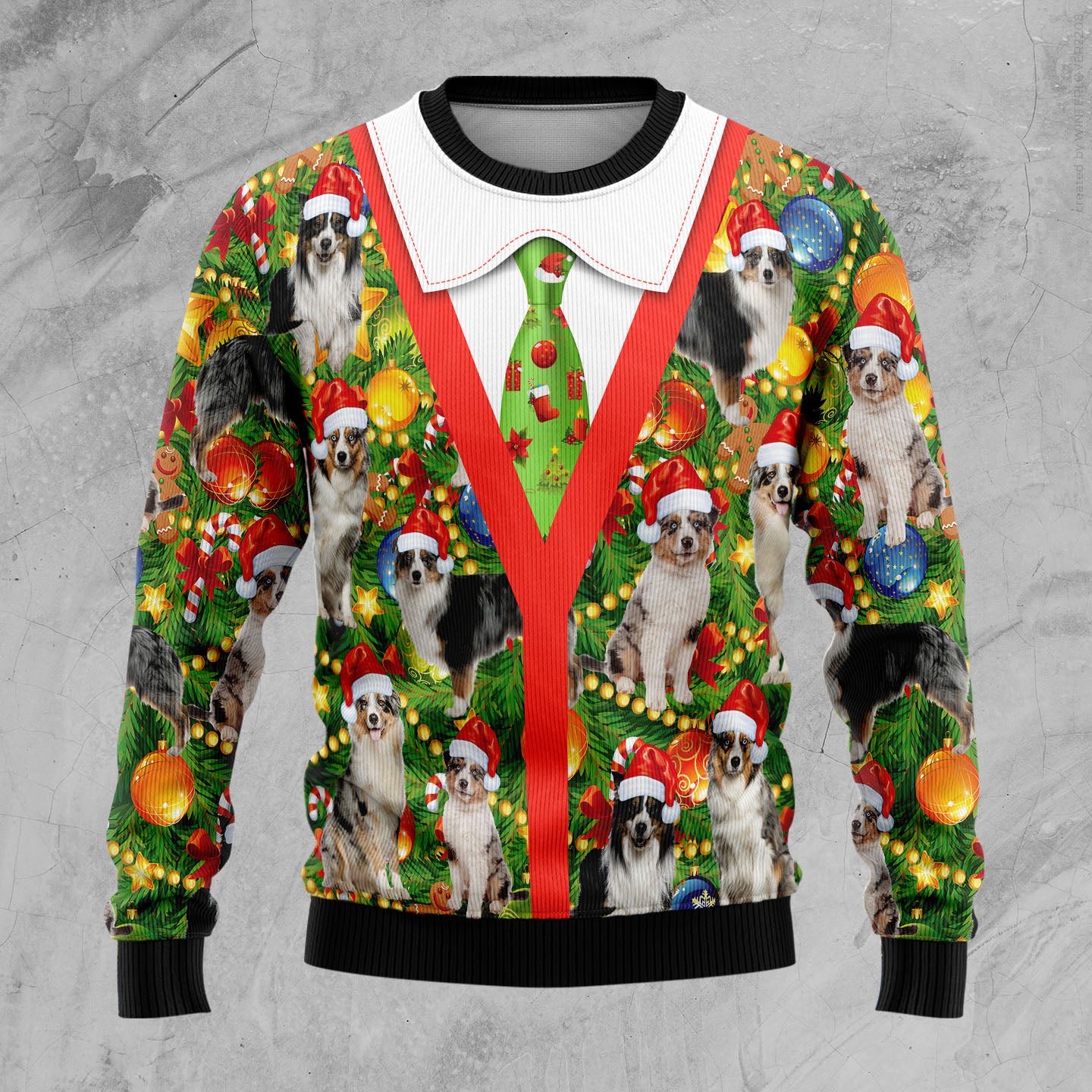 Australian Shepherd Xmas Pine D1410 Ugly Christmas Sweater