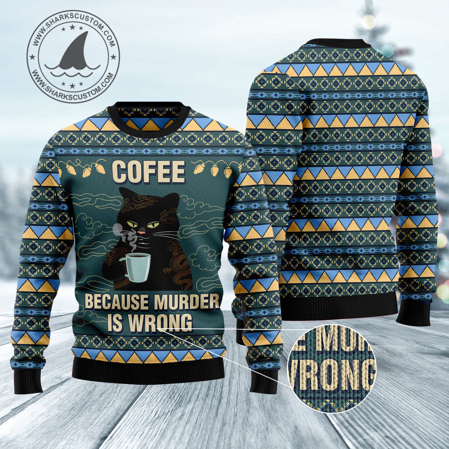 Coffee Cat HT061121 Ugly Christmas Sweater