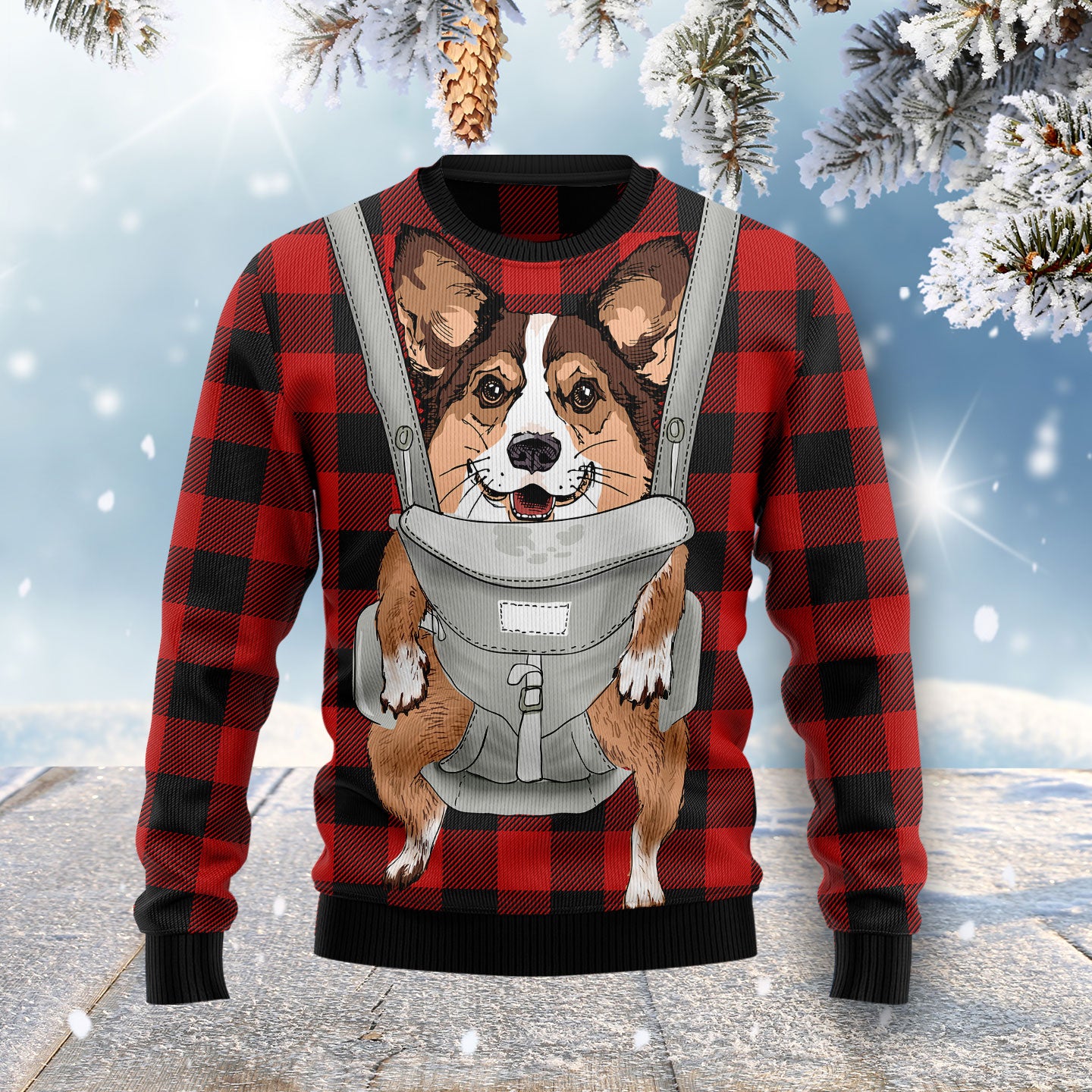 Front Carrier Dog Pembroke Welsh Corgi HZ102606 Ugly Christmas Sweater