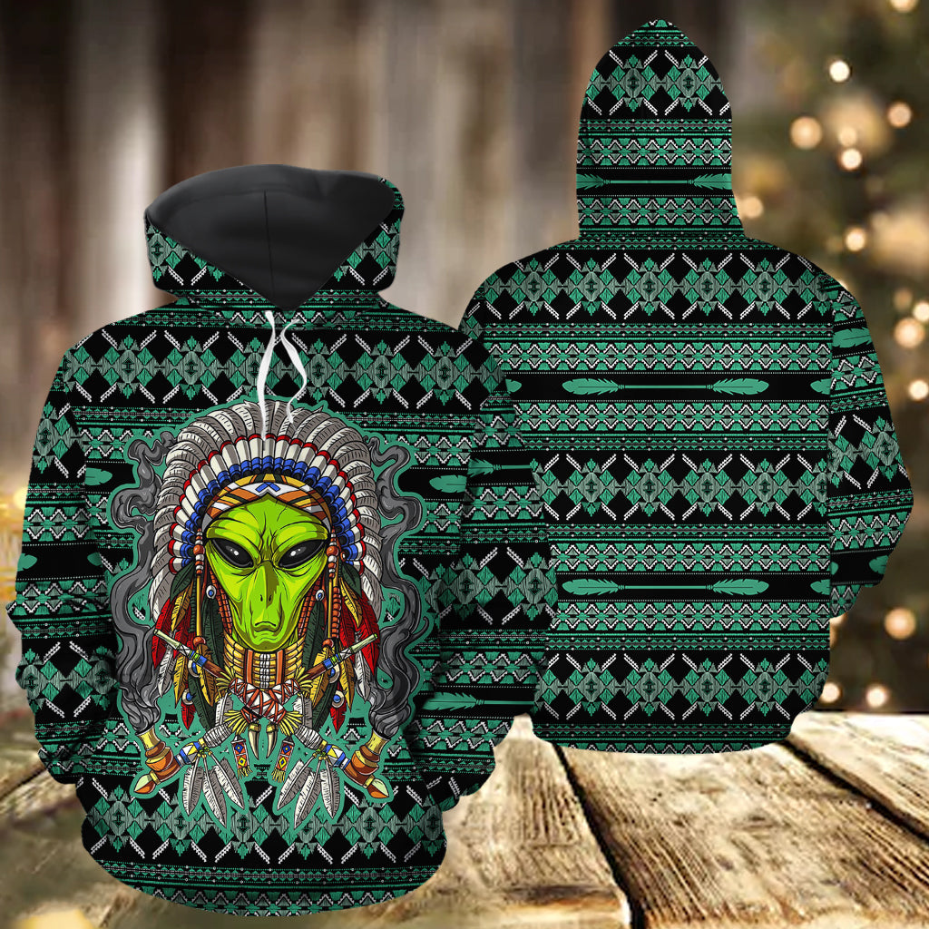 Native American Alien Chief HZ112418 Unisex womens & mens, couples matching, friends, funny family sublimation 3D hoodie christmas holiday gifts (plus size available)