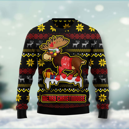 Moose HT071206 Ugly Christmas Sweater unisex womens & mens, couples matching, friends, funny family ugly christmas holiday sweater gifts (plus size available)