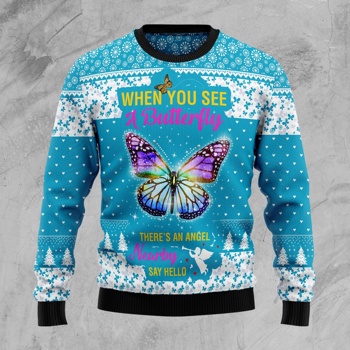 Butterfly Nearby Say Hello D1410 Ugly Christmas Sweater