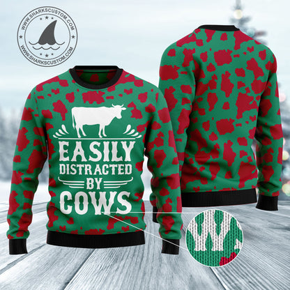Easily Distracted By Cows HZ102001 Ugly Christmas Sweater