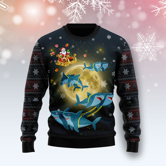 Santa Shark HZ112422 unisex womens & mens, couples matching, friends, funny family ugly christmas holiday sweater gifts (plus size available)