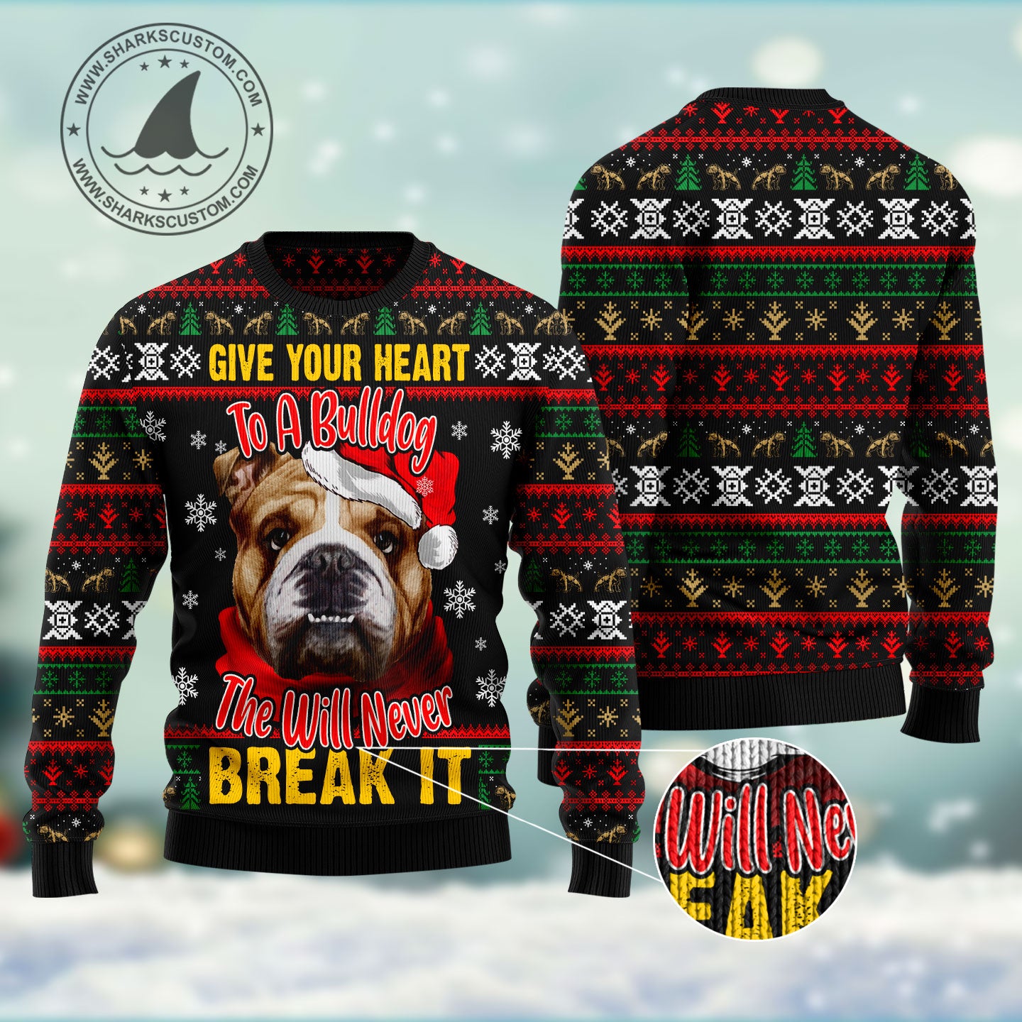 Give Your Heart Bulldog HT081206 Ugly Christmas Sweater unisex womens & mens, couples matching, friends, funny family ugly christmas holiday sweater gifts (plus size available)